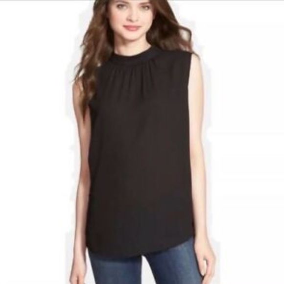 NWT NYDJ Sleeveless Black Mock Neck Shell Blouse Petite Medium - Picture 1 of 13